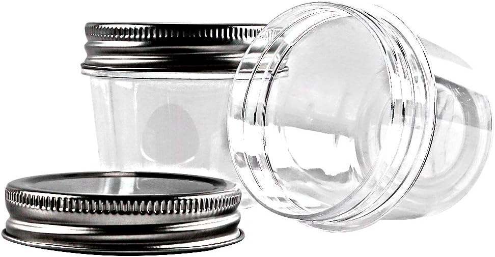 novelinks 4 Ounce Clear Plastic Jars Containers With Screw On Lids - Refillable Round Empty Plastic
