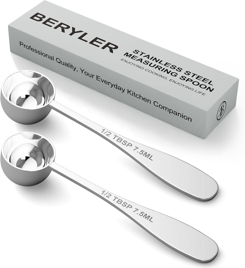 2PCS 1/2tbsp(1.5tsp, 7.5ml) Single Measuring Spoon, Stainless Steel Individual Teaspoon, Metal