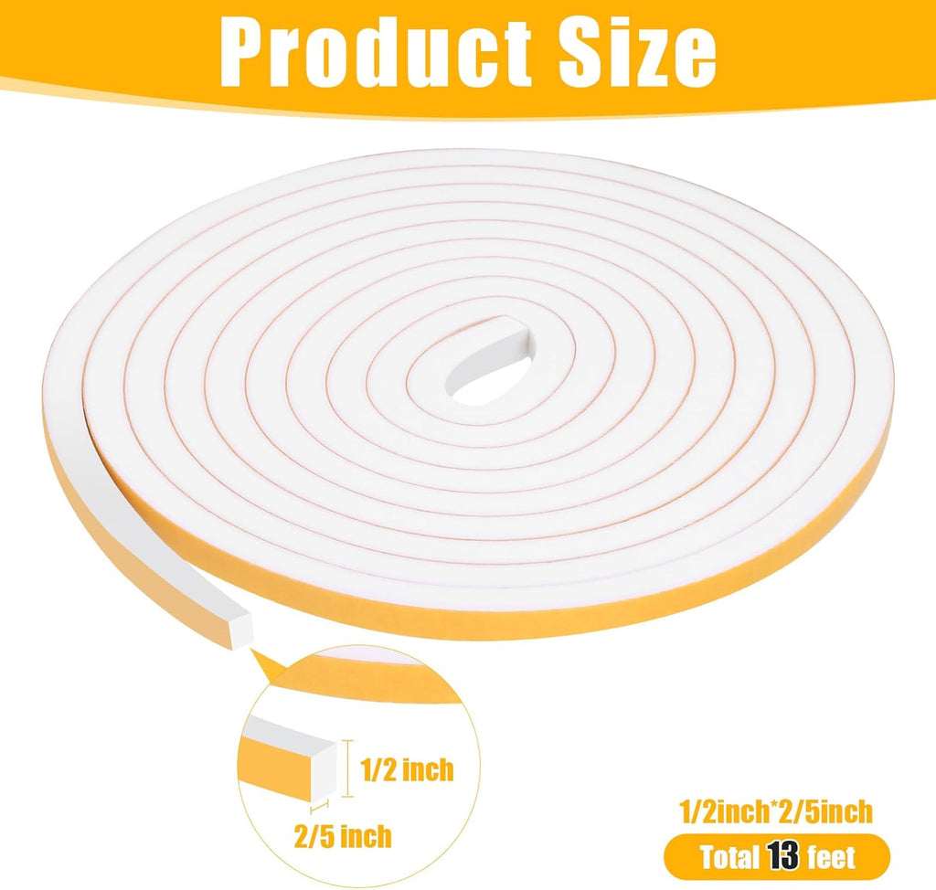 Weather Stripping Seal (1/2 Inch X 2/5 Inch) for Door Window, 13Feet High Density Foam Tape