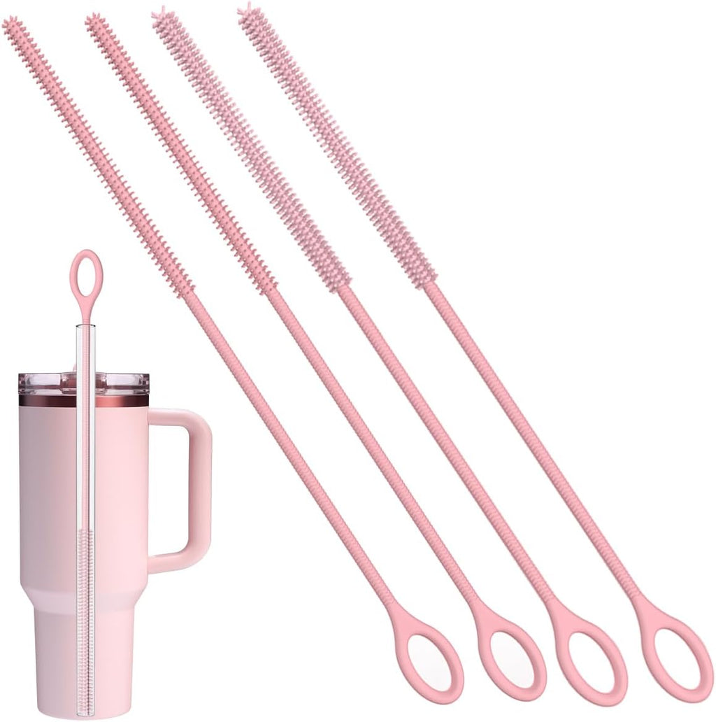 4PCS Silicone Straw Cleaner Brush, Reusable Straw Brush Extra Long for Cleaning Glass Metal