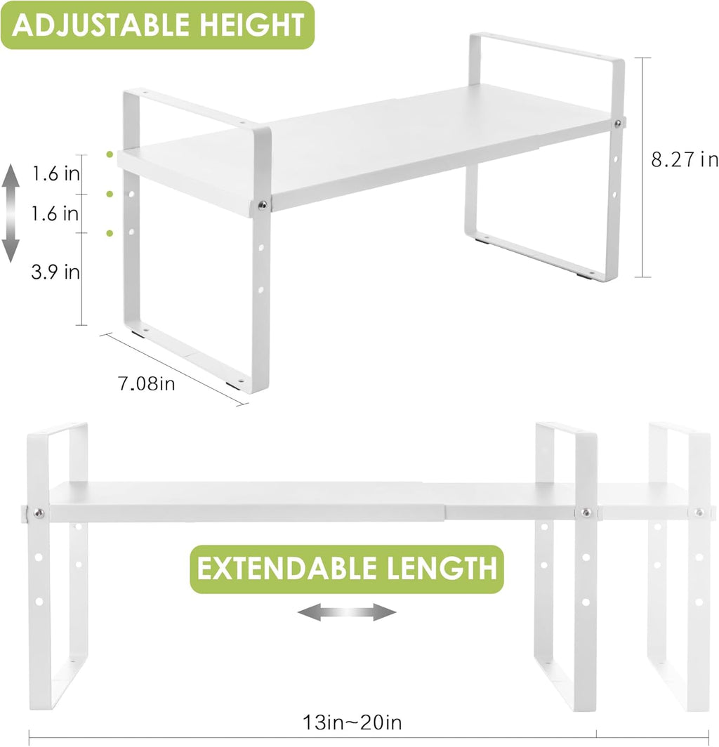 Expandable Cabinet Shelf Organizer Rack, Stackable Kitchen Counter Storage Shelves Stand