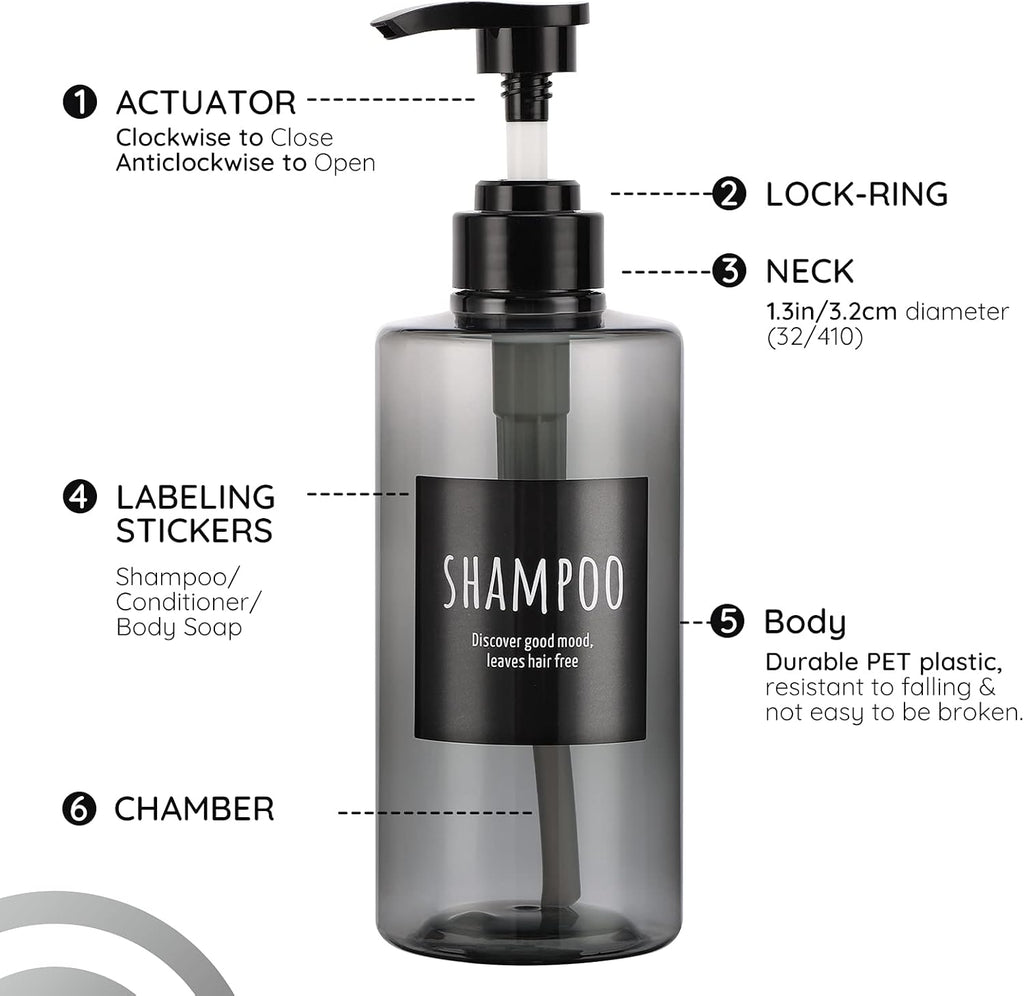 Refillable Shampoo Bottles, Segbeauty 16.9oz Shampoo Dispenser, 3pcs 500ml Empty Plastic Pump