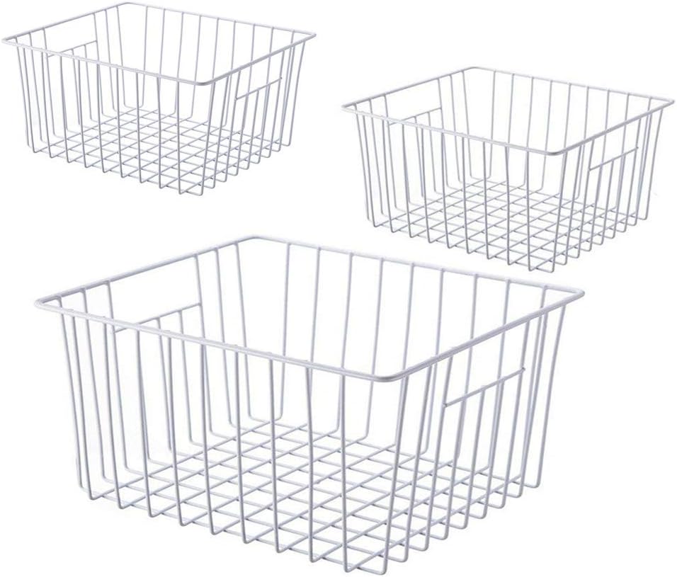 16inch Freezer Storage Organizer Baskets, Household Wire Refrigerator Bins with Built-in Handles