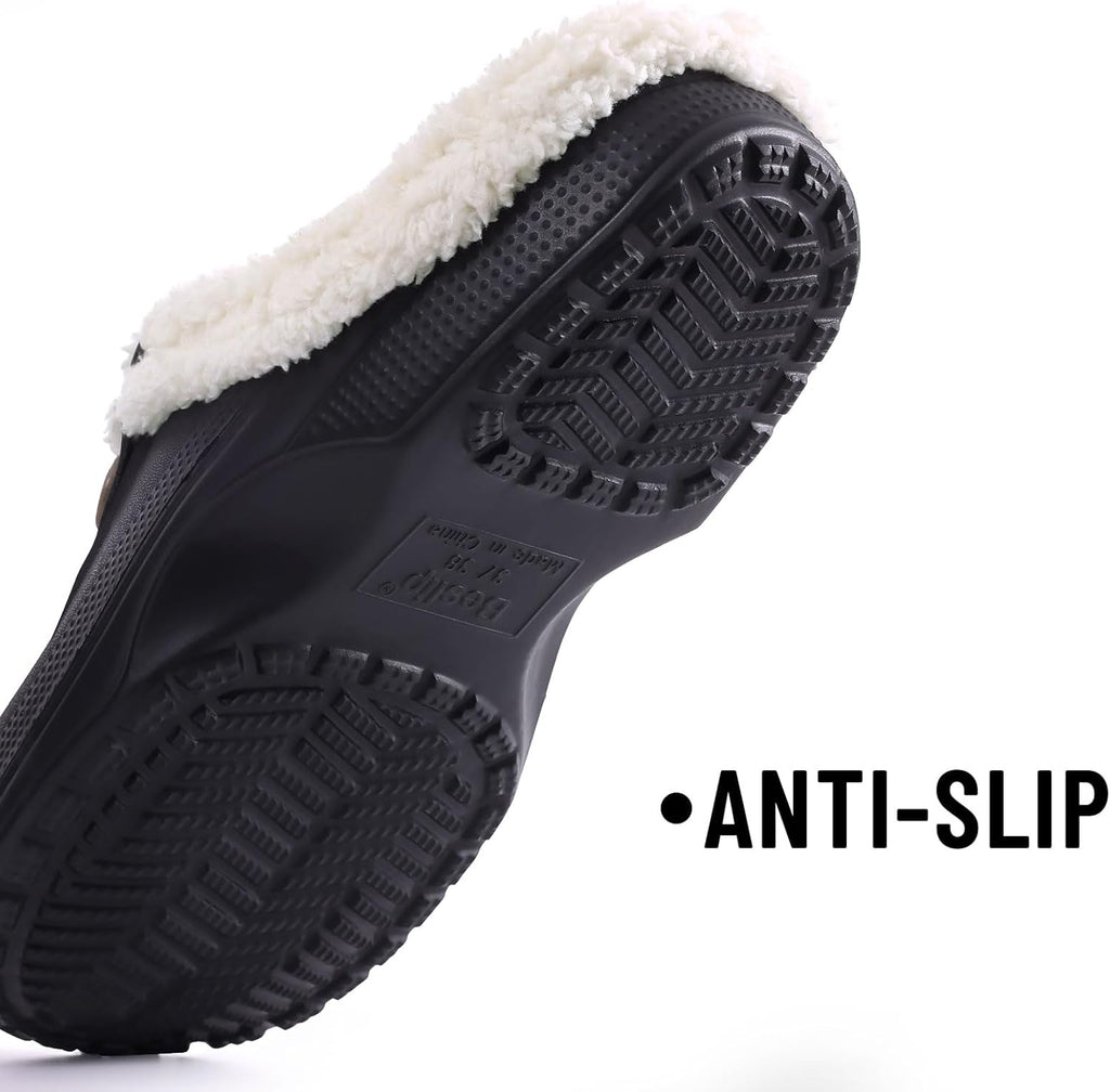Beslip Classic Fur Lined Clogs Waterproof Winter Fuzzy Slippers for Women Men Indoor and Outdoor
