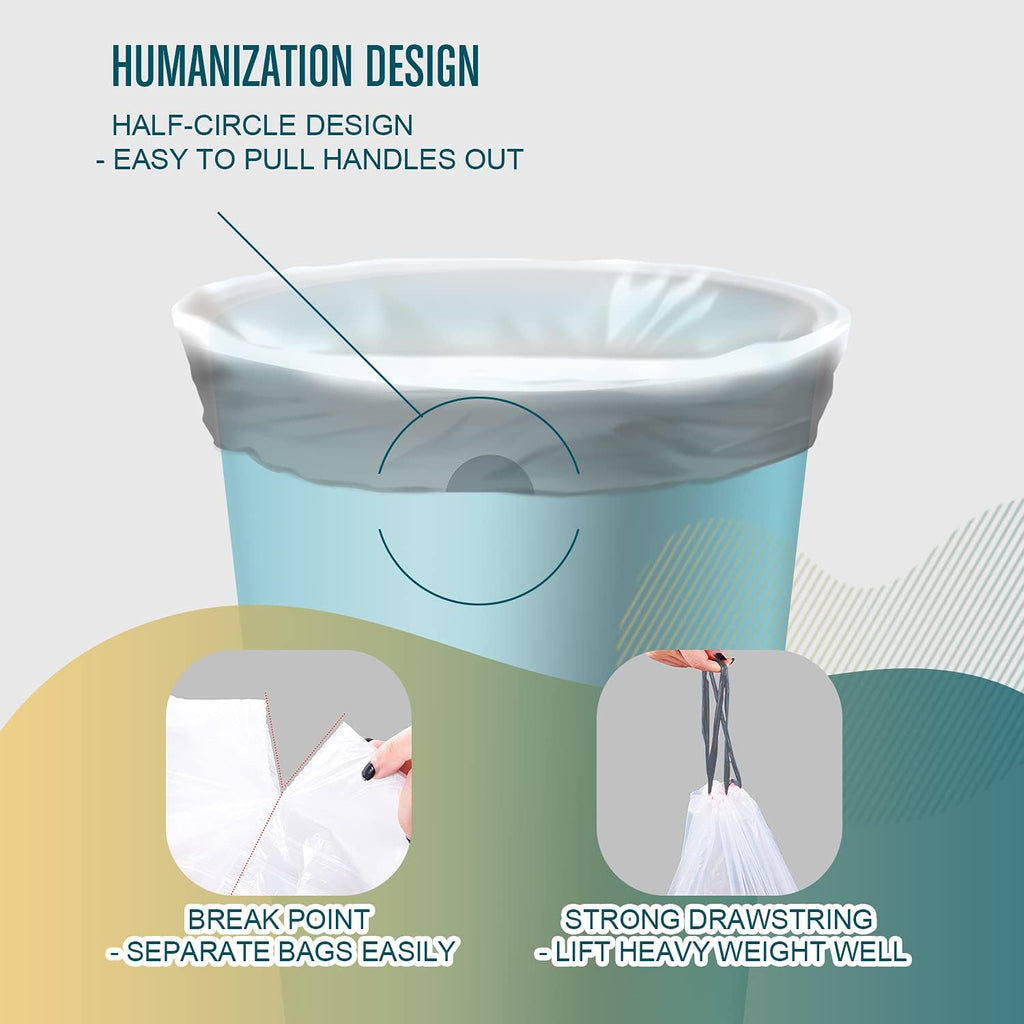 FORID Medium Drawstring Trash Bags - Plastic Garbage Bags 8 Gallon (30 Liter) White Disposable Can