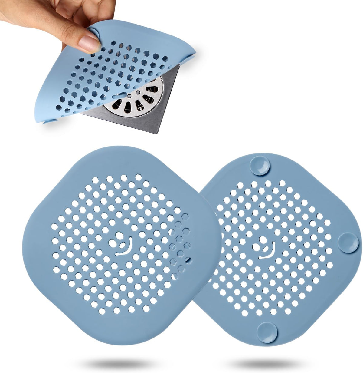 2 Pack Drain Hair Catcher Silicone Drain Protector Hair Stopper with Suction Cup for Shower Kitchen