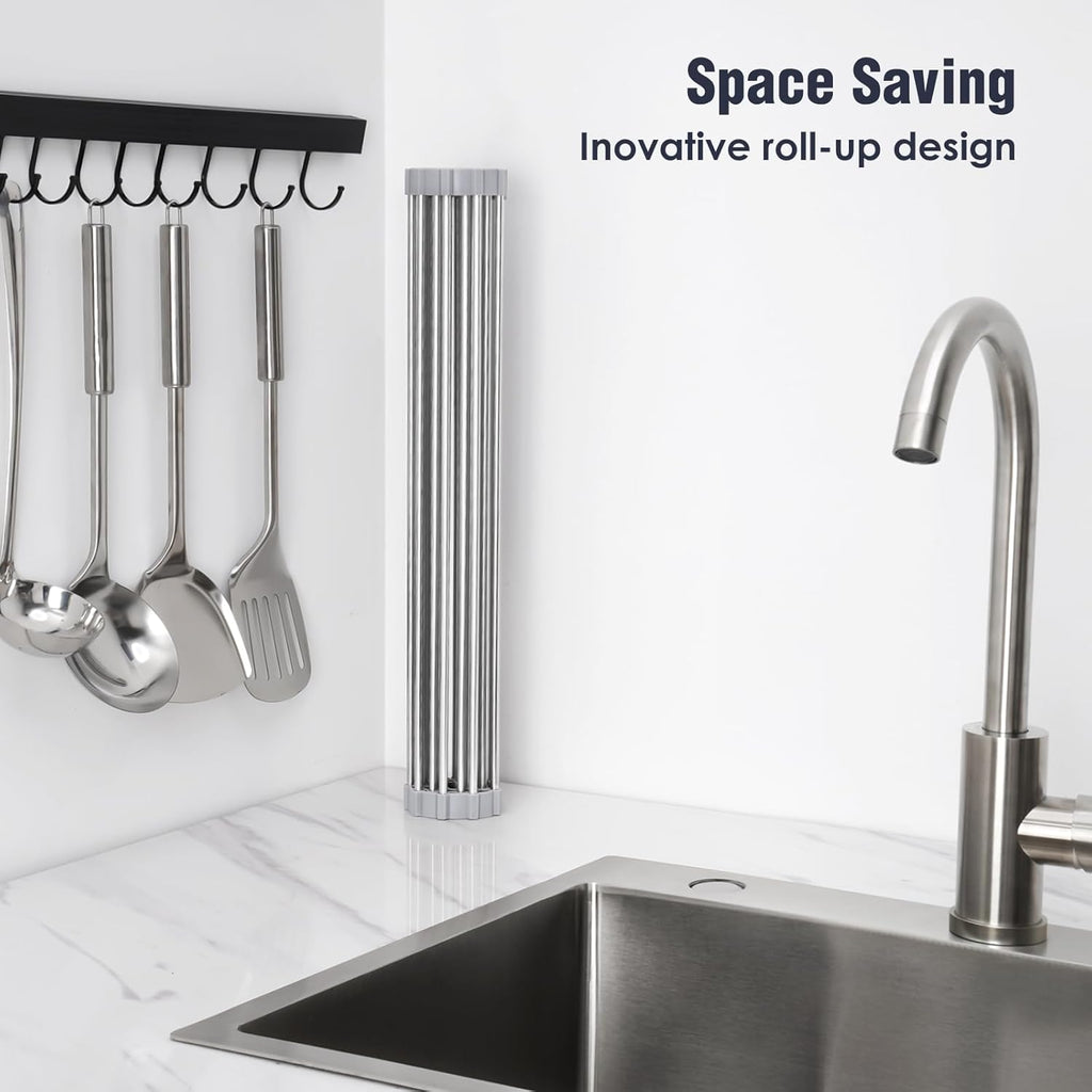 Tomorotec 17.7" x 15.5" Roll Up Dish Drying Rack Over Sink Drying Rack Sink Cover Kitchen Sink