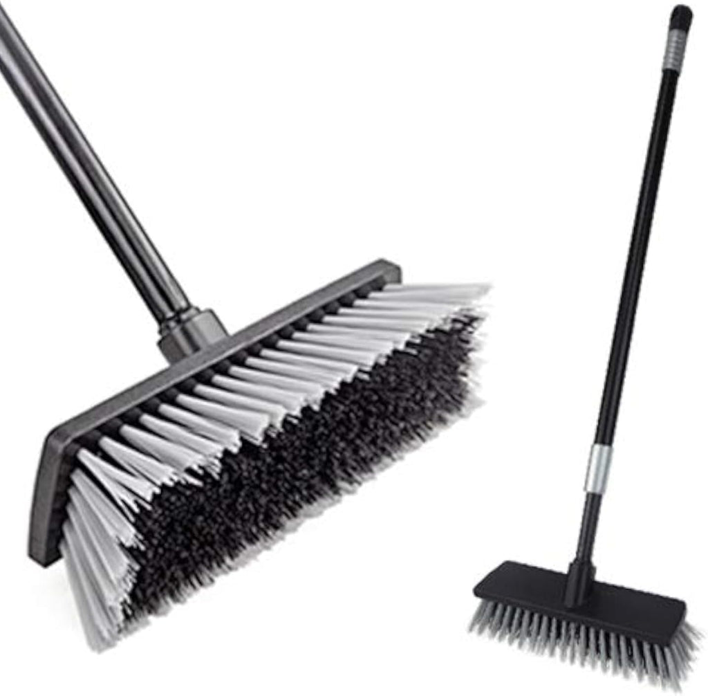 Floor Scrubbing Brush Stiff Bristles with 49.6 inches Telescopic Long Handle, Yard Brush Concrete