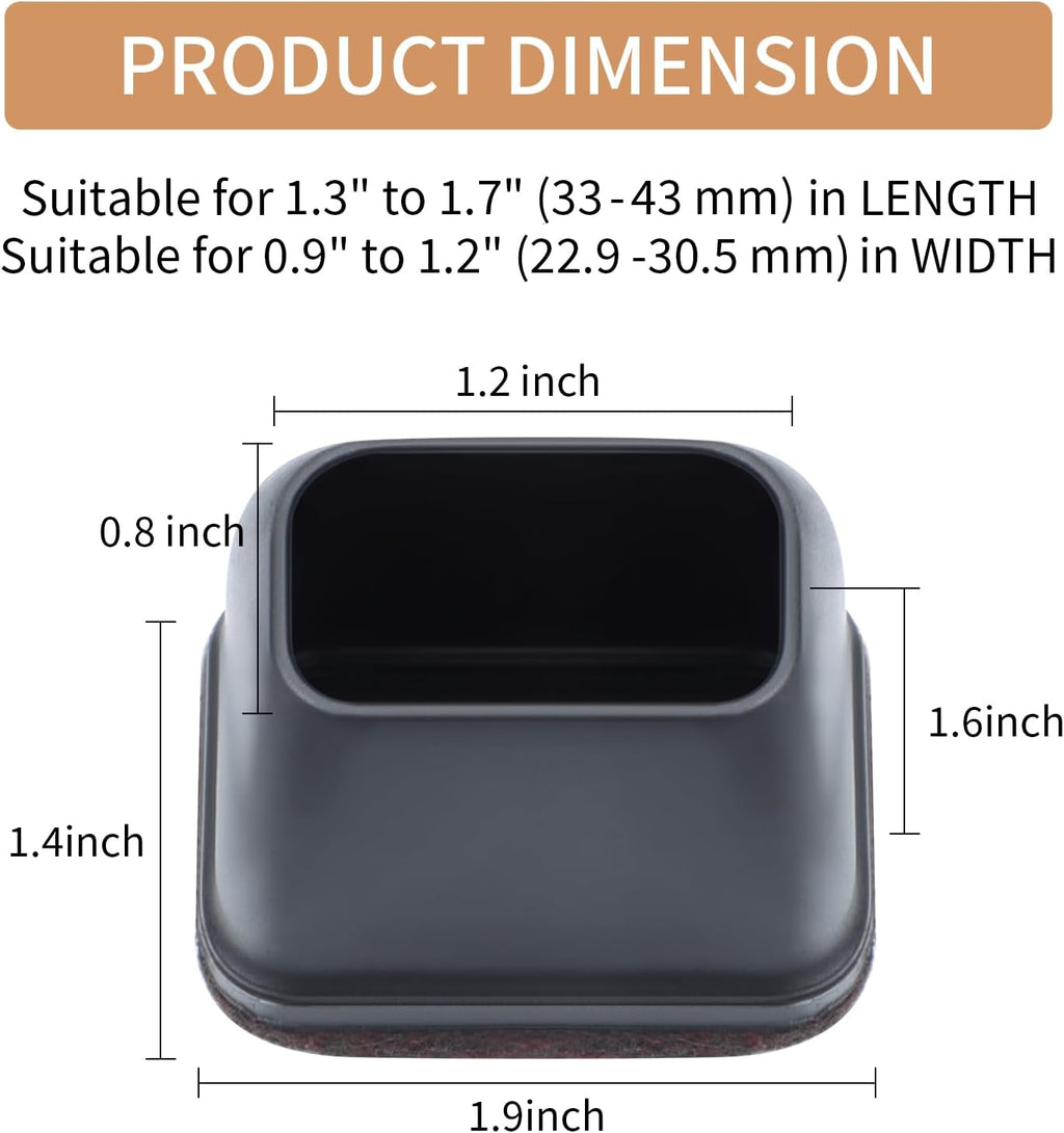 Ezprotekt 24 Pcs Rectangle Black Silicone Chair Leg Floor Protectors Caps, Rectangle Felt Chair Leg