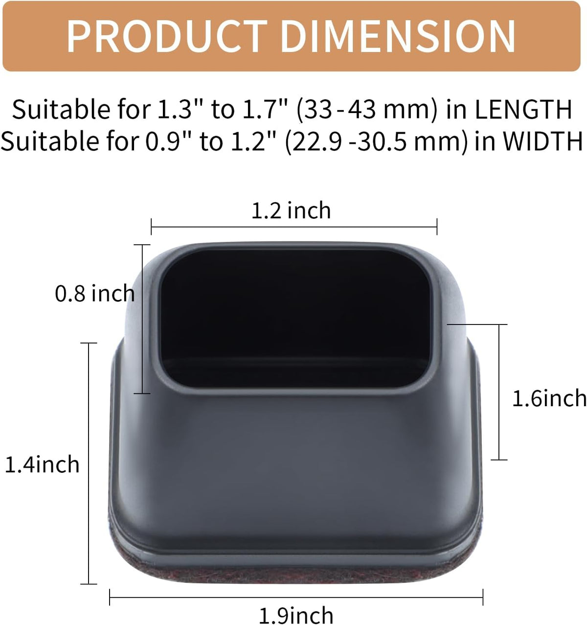 Ezprotekt 24 Pcs Rectangle Black Silicone Chair Leg Floor Protectors Caps, Rectangle Felt Chair Leg