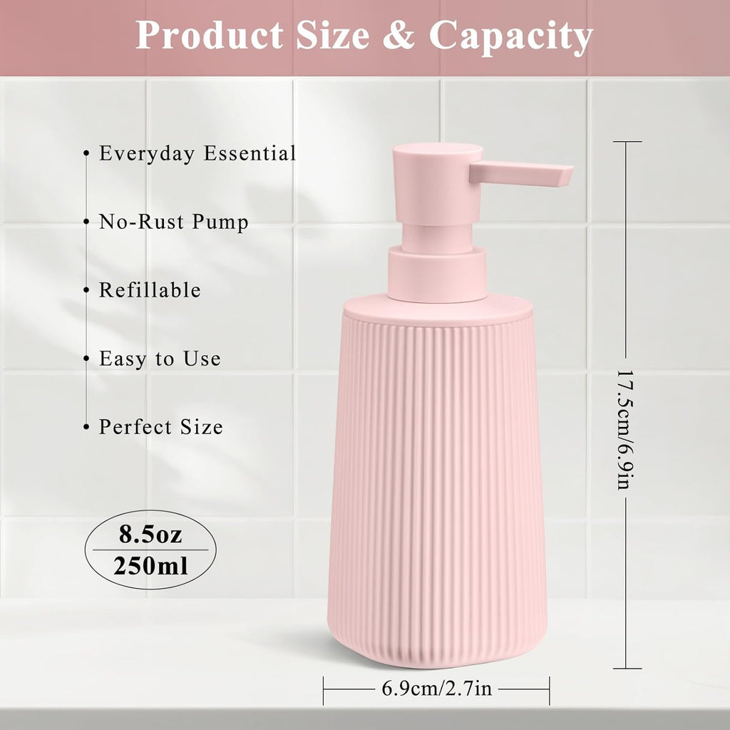 Pink 2 Pack Hand Soap Dispensers with No Rust Pump for Bathroom Kitchen or Vanity Countertops