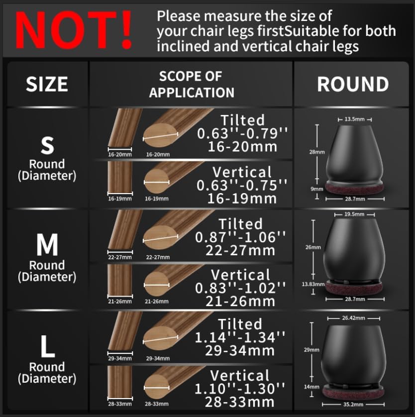 Ezprotekt 24 Pcs Round Silicone Chair Leg Floor Protectors for Wood Floors, Felt Furniture Pads