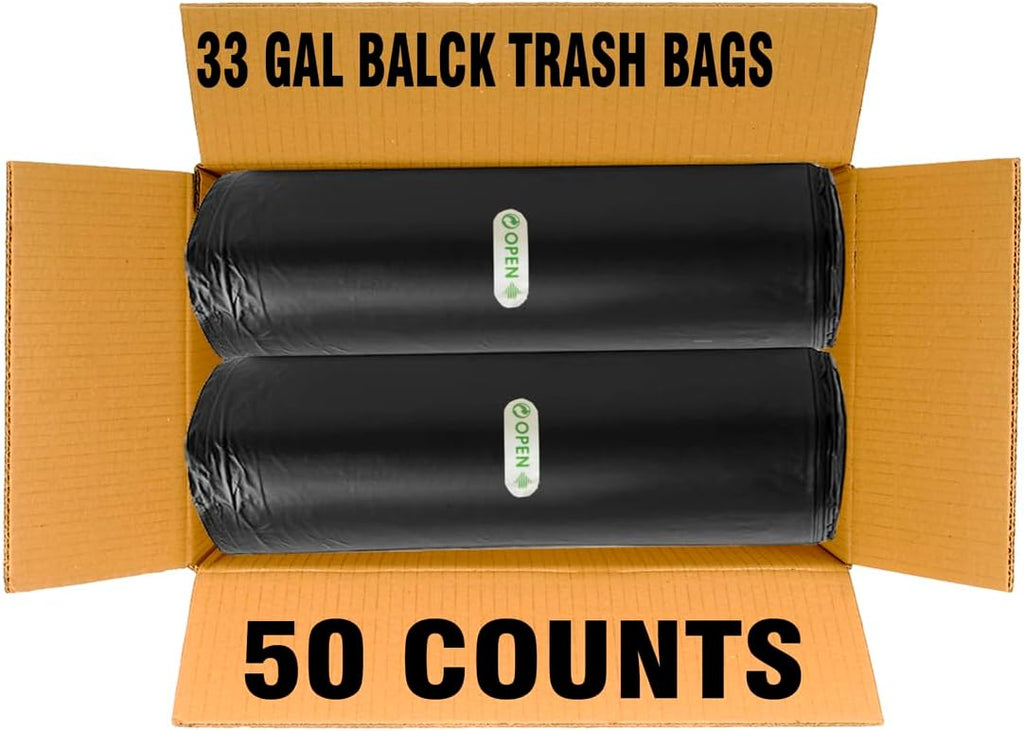 33 Gallon Trash Bags, 50 Count, Black Garbage bags, Multi-purpose Trash Can Bin Liners for Home