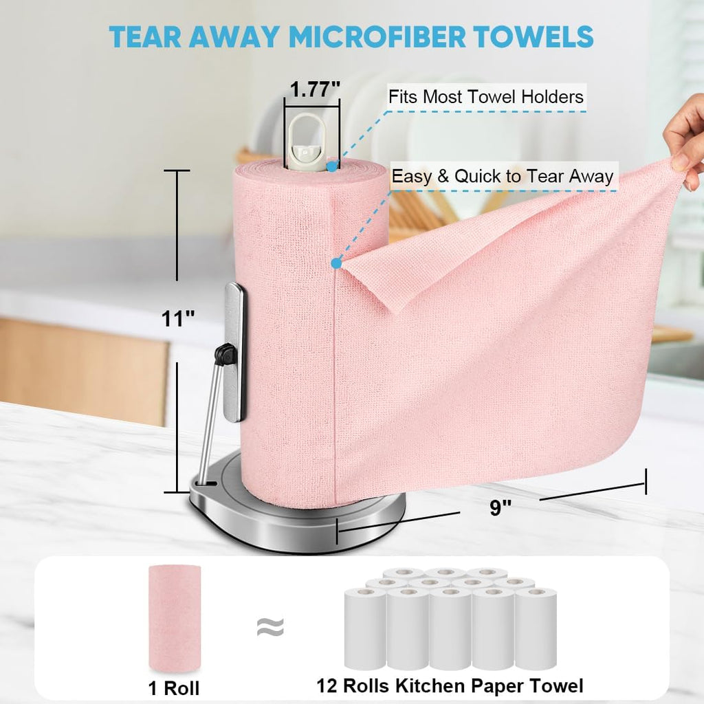 AIDEA Microfiber Cleaning Cloth Roll, 55 Sheets, Pink Towel, Microfiber Towels for Cars, Reusable