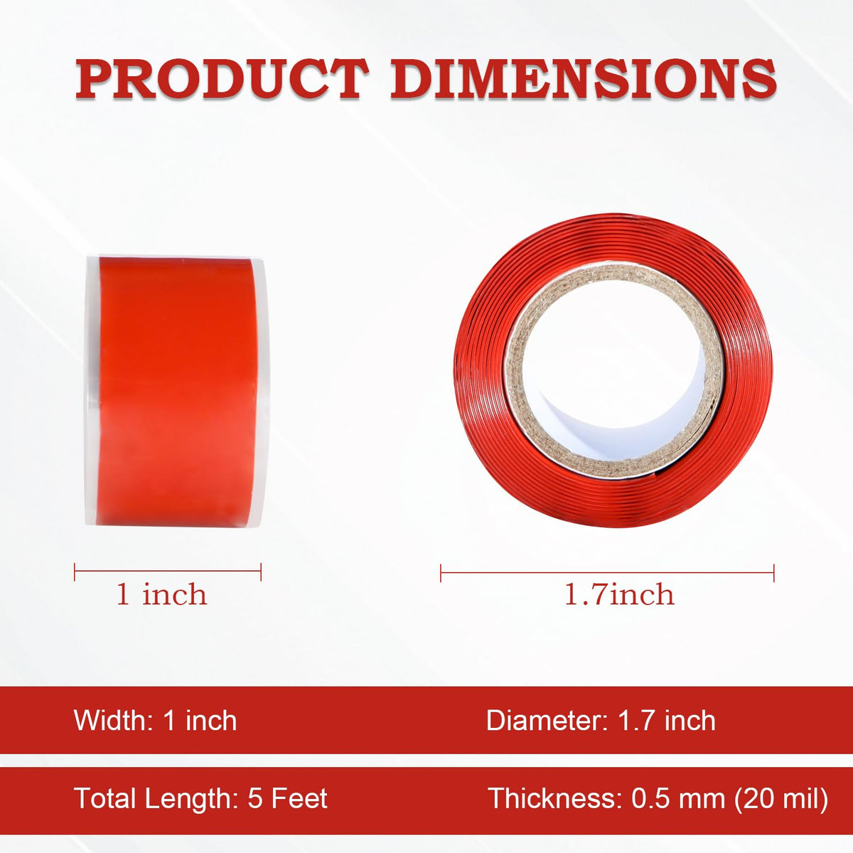 Self Fusing Silicone Tape 2 Rolls 1 in x 5' Red Waterproof Rubber Leak Proof Sealing Rubber