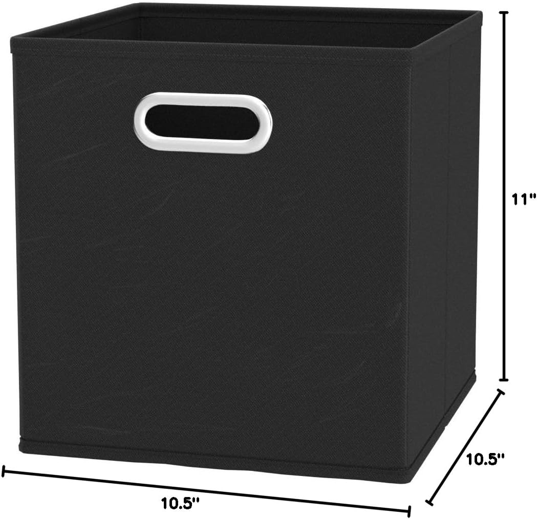 Amazon Basics Collapsible Cube Storage Organizer Bins, 6-Pack, 10.5 x 10.5 x 11 inches, Black
