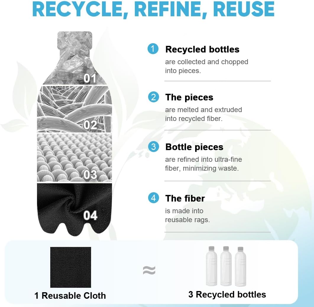 AIDEA Microfiber Cleaning Cloth Roll 55 Sheets, Black Microfiber Towels for Cars, Shop Rags