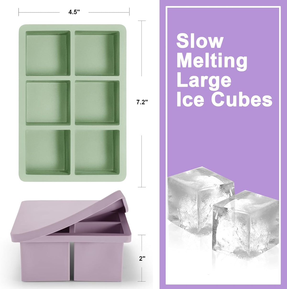 Nax Caki Ice Cube Trays 3 Pack - Large Size Silicone Ice Cube Molds(3 color) for Whiskey Ice Cube