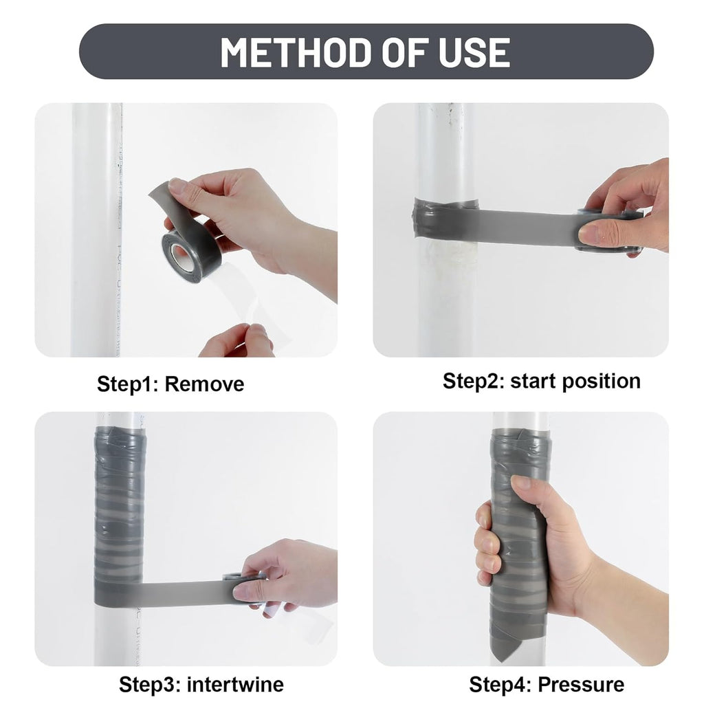 Self Fusing Silicone Tape 4 Rolls 1 in x 10' Grey Waterproof Rescue Tape Rubber Leak Silicone
