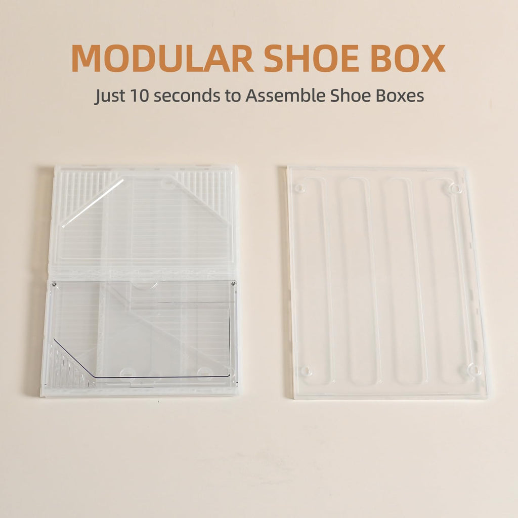 Modular XX-Large Shoe Organizer,6 Pack Shoe Storage Organizer Easy to Assemble,Shoe Box Clear