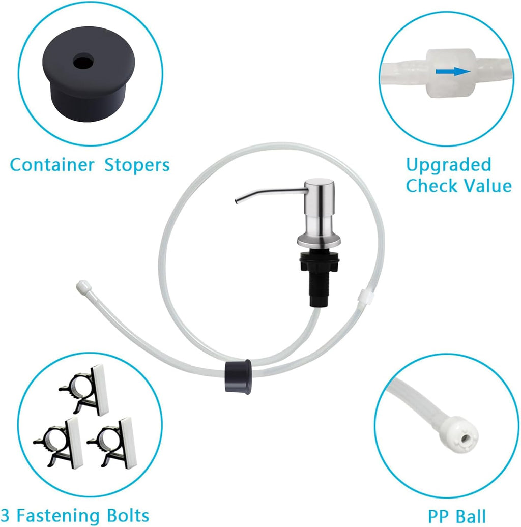 Kitchen Sink Soap Dispenser, Brushed Nickel Countertop Soap Dispenser Pump, 47" Silicone Extension