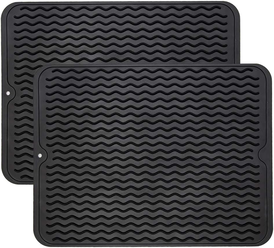 ZLR 2 Pcs Silicone Dish Drying Mats for Kitchen Counter, Eco-Friendly Fast Dry Dish Mat, Easy Clean