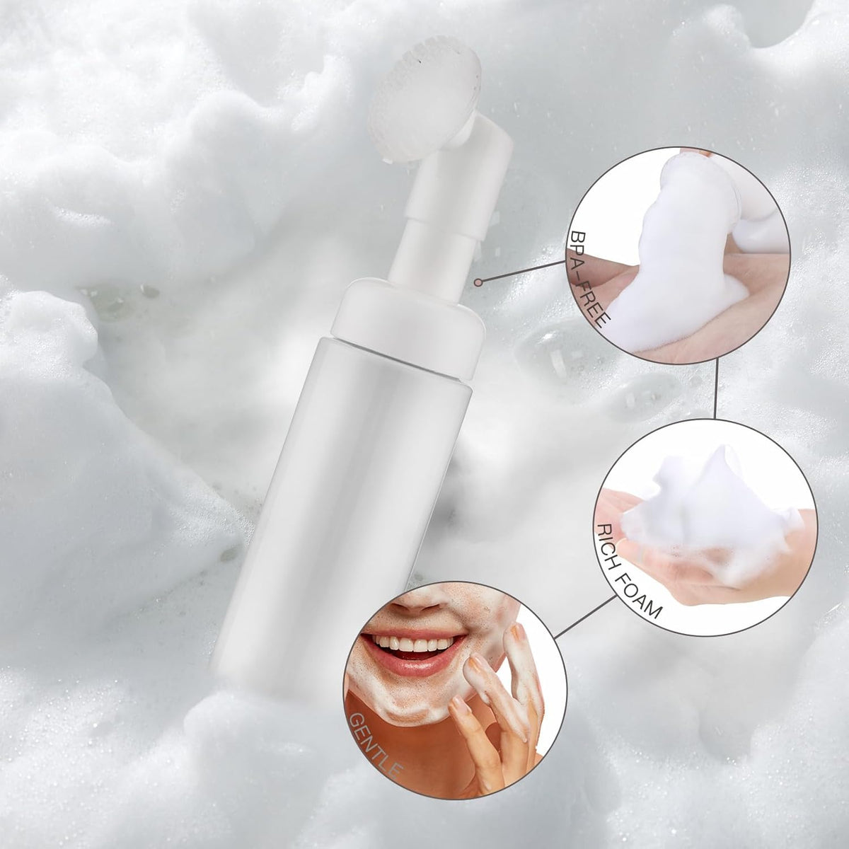 2 OZ Foam Bottle with Brush, Empty Foaming Dispensers to Travel for Soap, Shampoo (3pcs, 3colors)