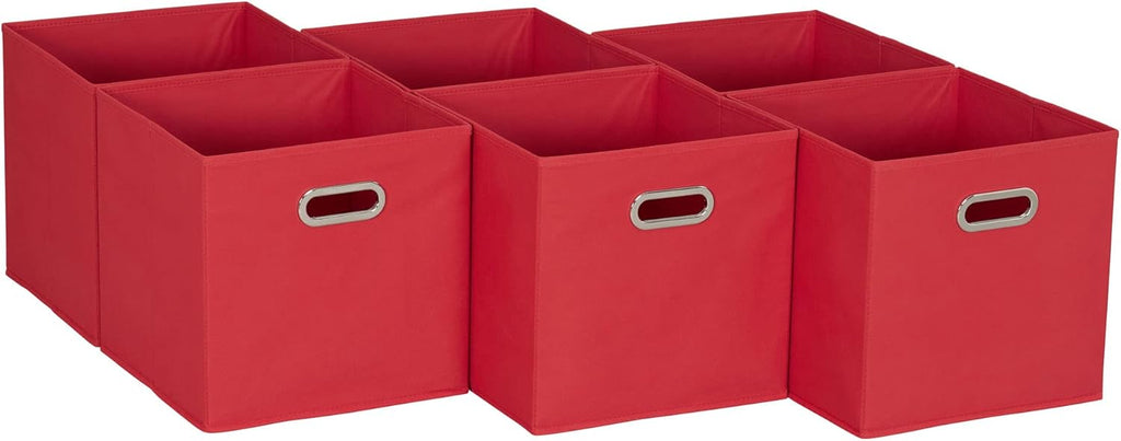 Household Essentials, Red 6 Pack Fabric Storage Bins with Handle