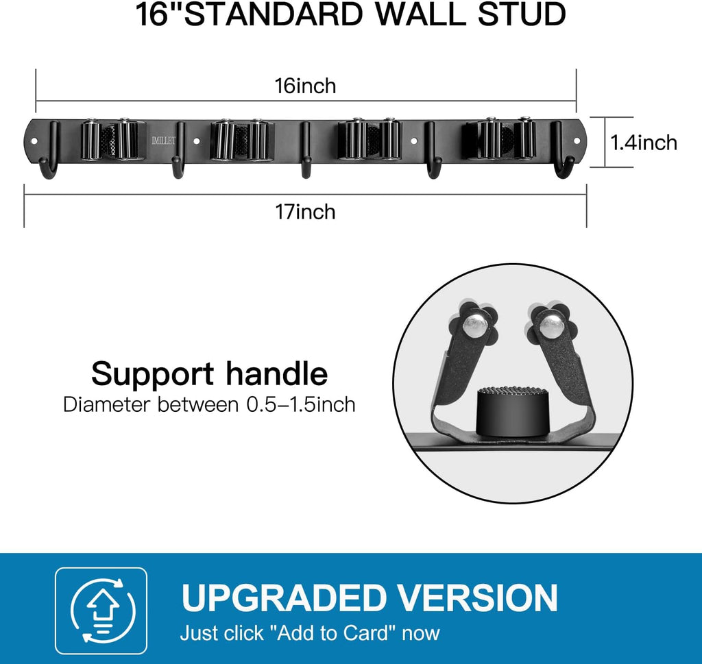 IMILLET 2 Pack Broom and Mop Holder Wall Mounted, Broom Holder Stainless Steel Broom Organizer