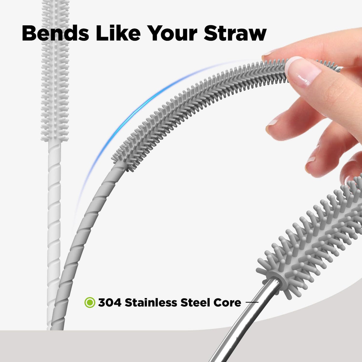 2 Pcs Silicone Straw Cleaner Brush, Extra Long Cleaning Brushes for Straws, 6mm&9mm, Gray