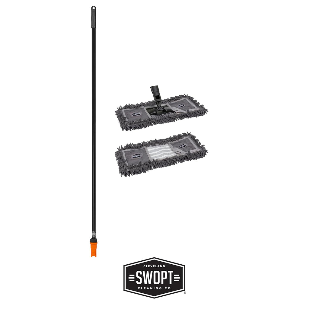 SWOPT 18” Microfiber Dust Mop + 60" Steel Handle, Combo — Includes Additional 18” Microfiber