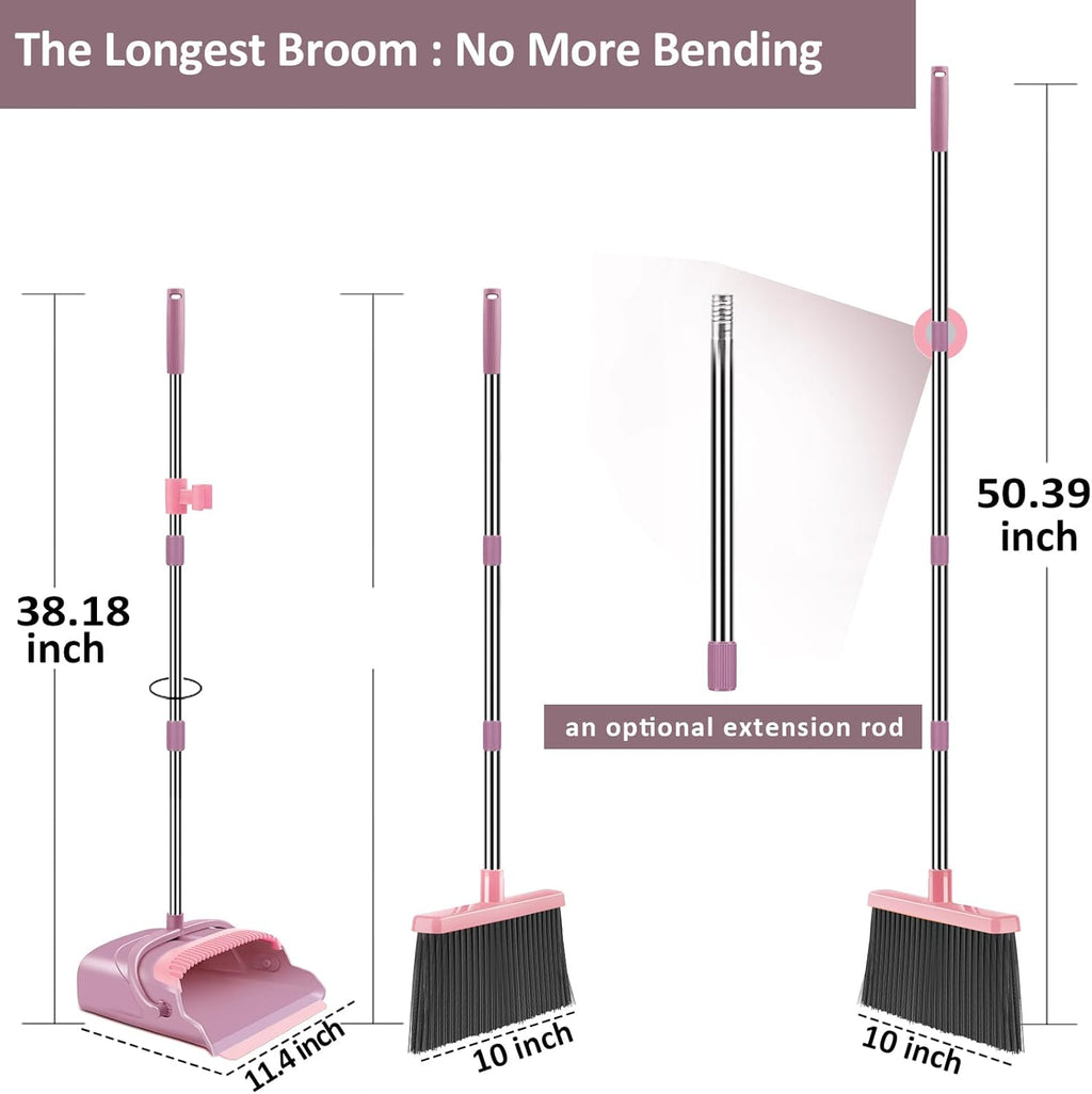 kelamayi Broom and Dustpan Set for Home, Office, Indoor&Outdoor Sweeping, Stand Up Broom and