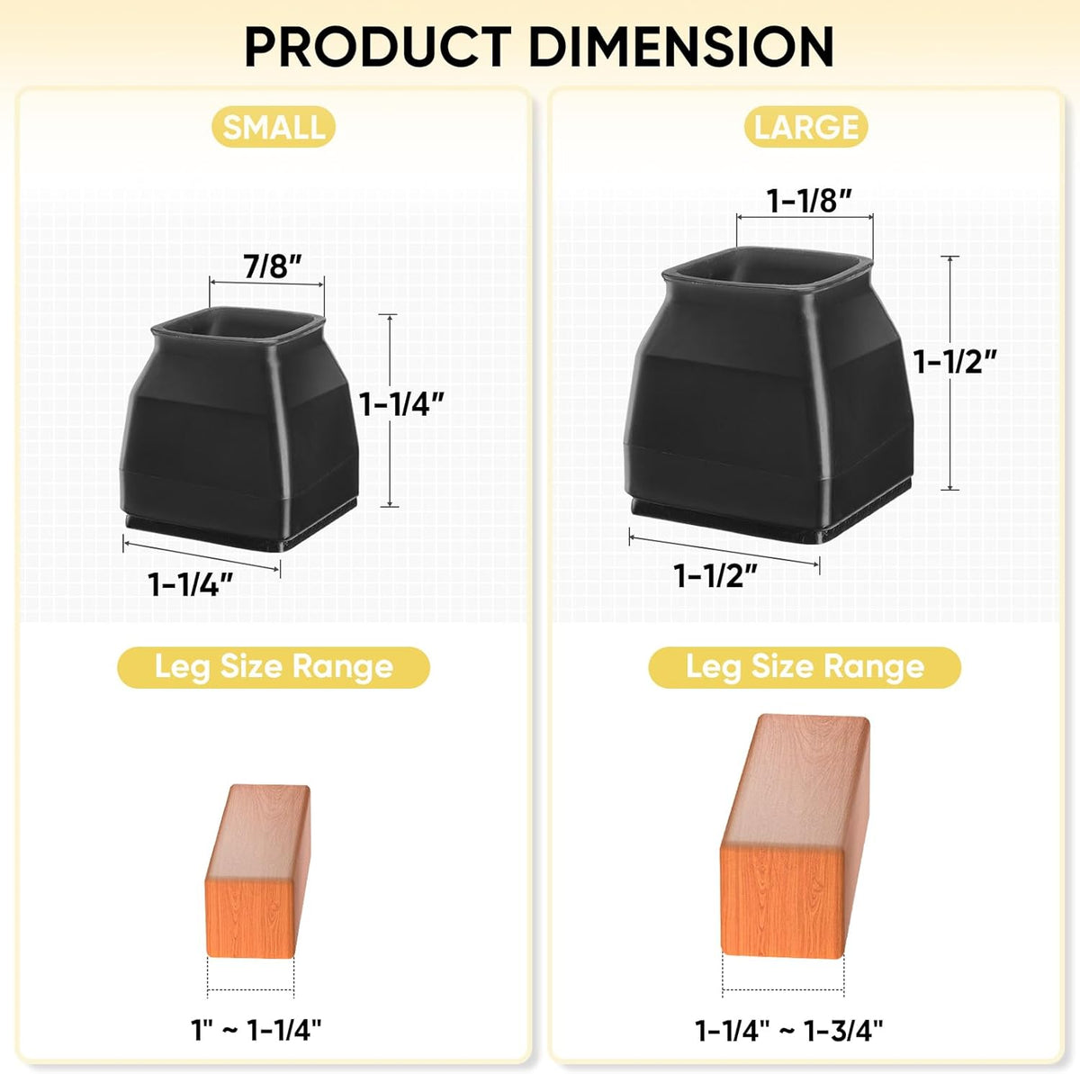 BALEINE 16 Pack Silicone Chair Leg Floor Protectors, Stool Leg Protectors Cap, Non-Slip Chair Leg