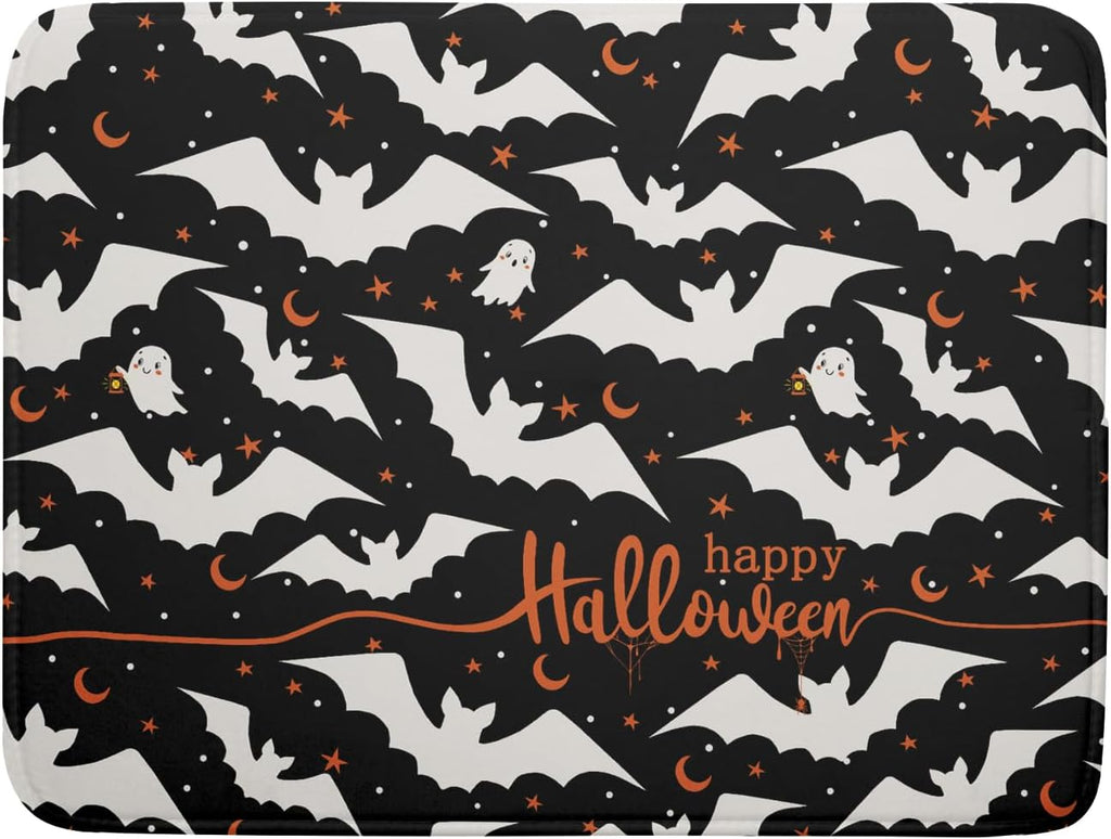 Halloween Drying Mats for Kitchen Counter 18”x24” Happy Halloween Spooky Bat Dishes Pad Microfiber