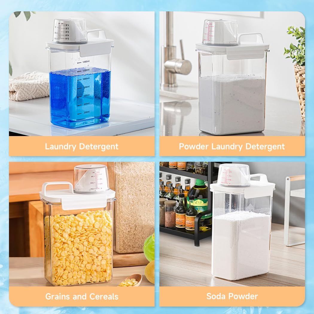 Tokokimo 2 Packs Laundry Powder Container, Laundry Detergent Dispenser with Lids, Laundry Scent