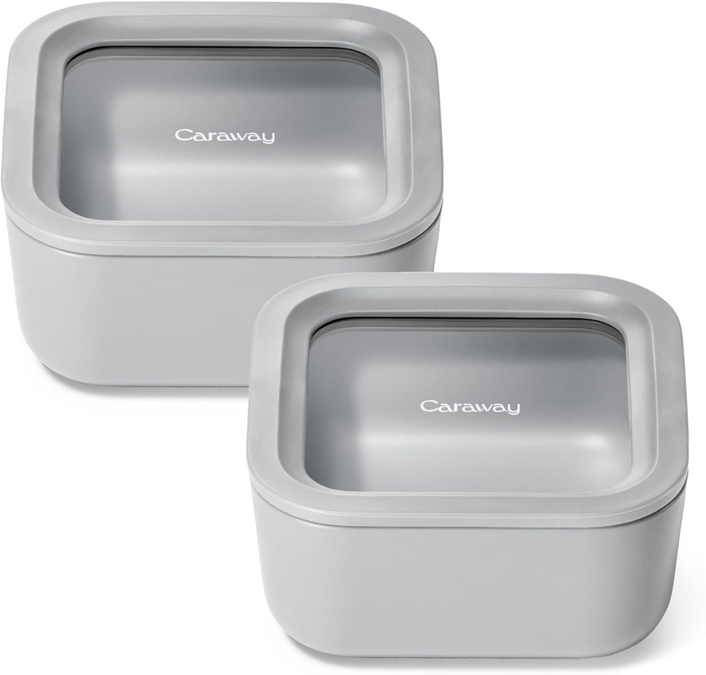 Caraway 2pc Glass Food Storage Set - 4.4 Cup Food Containers (2) - Ceramic Coated - Non Toxic, Non