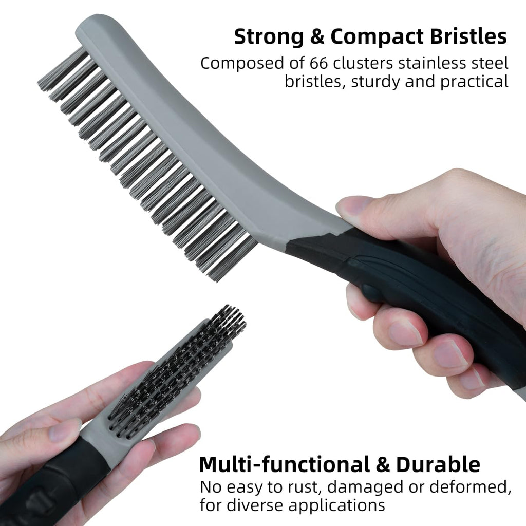 7 PCS Wire Brush Set, Brass Wire Brush and Stiff Bristle Metal Brush with Handle, Heavy Duty