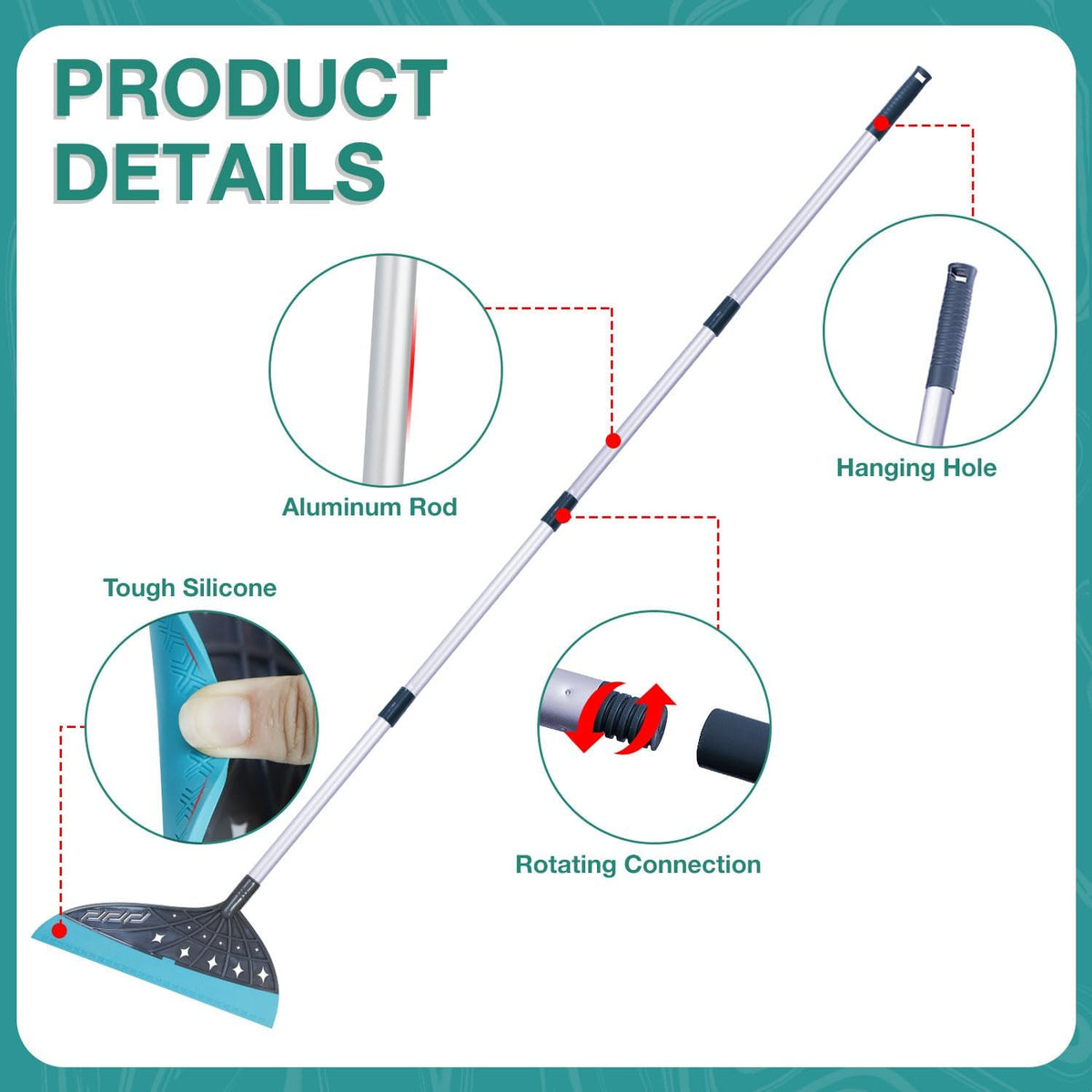 Magic Air Broom, Silicone Broom Floor Squeegee for Glass and Floors with 60’’ Long Aluminum