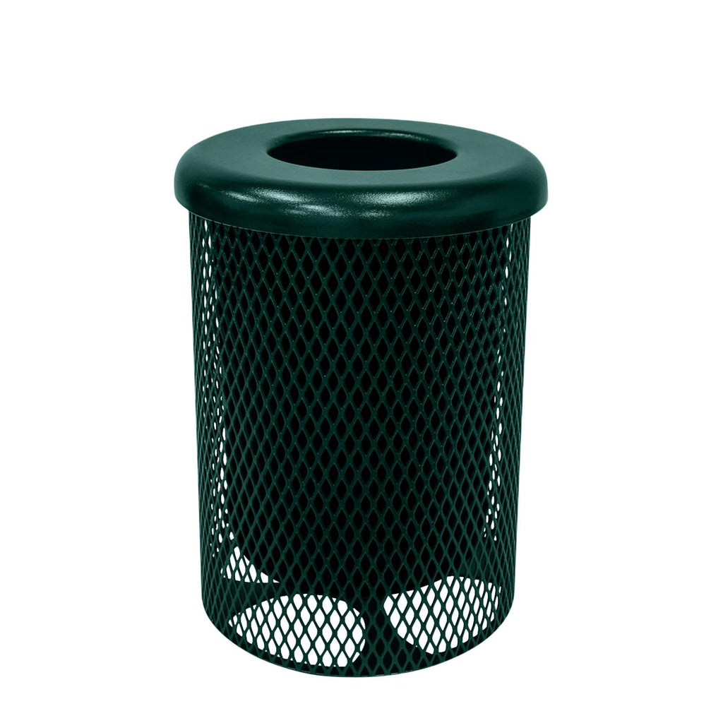 Coated Outdoor Furniture 32-Gallon Heavy-Duty Expanded Metal Round Trash Receptacle, Commercial