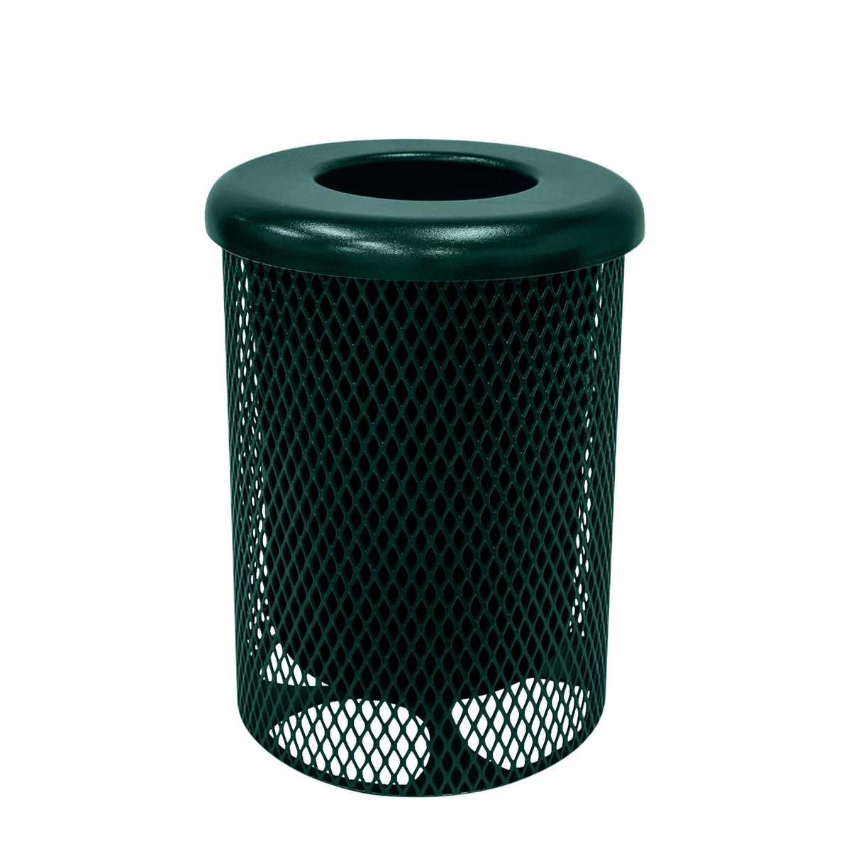Coated Outdoor Furniture 32-Gallon Heavy-Duty Expanded Metal Round Trash Receptacle, Commercial