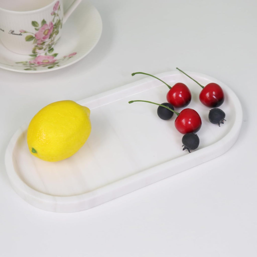 Natural Marble Tray, Oval Vanity Decorative Tray for Bathroom Counter, Countertop Stone Organizer