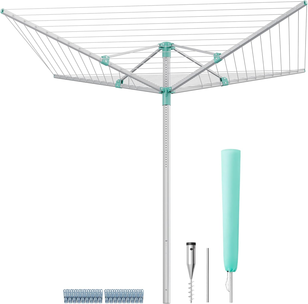 SONGMICS Umbrella Drying Rack, Retractable Outdoor Drying Rack, Height Adjustable, 197 ft Long