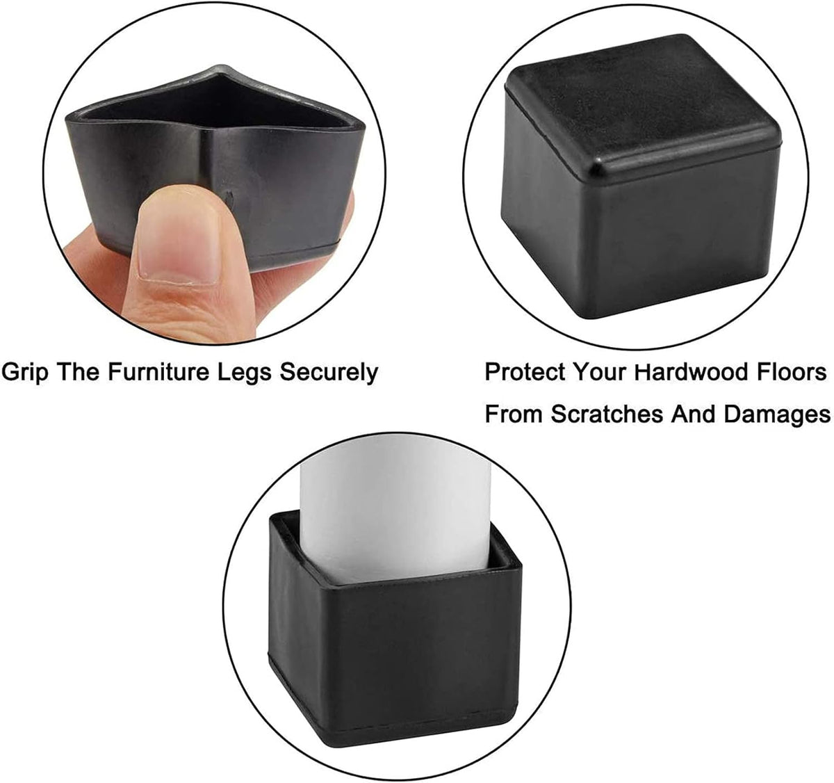 12 Pcs Black Square Anti-Slip Rubber Leg Tips Chair Leg Caps Furniture Floor Protectors Chair Table