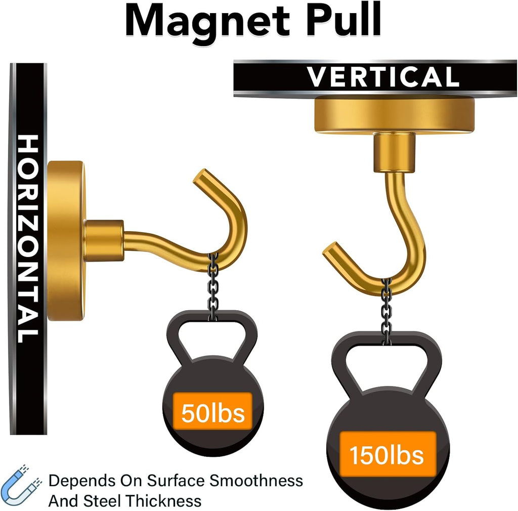 MIKEDE Magnetic Hooks,150LB Heavy Duty Magnets with Hook, Super Strong Magnets Neodymium Extra