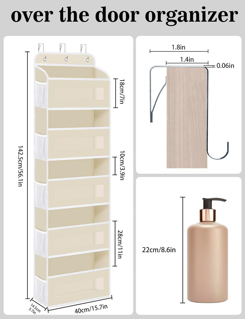 Over The Door Organizer, 5 Shelves Closet Door Hanging Organizer with 10 Mesh Pockets, Nursery