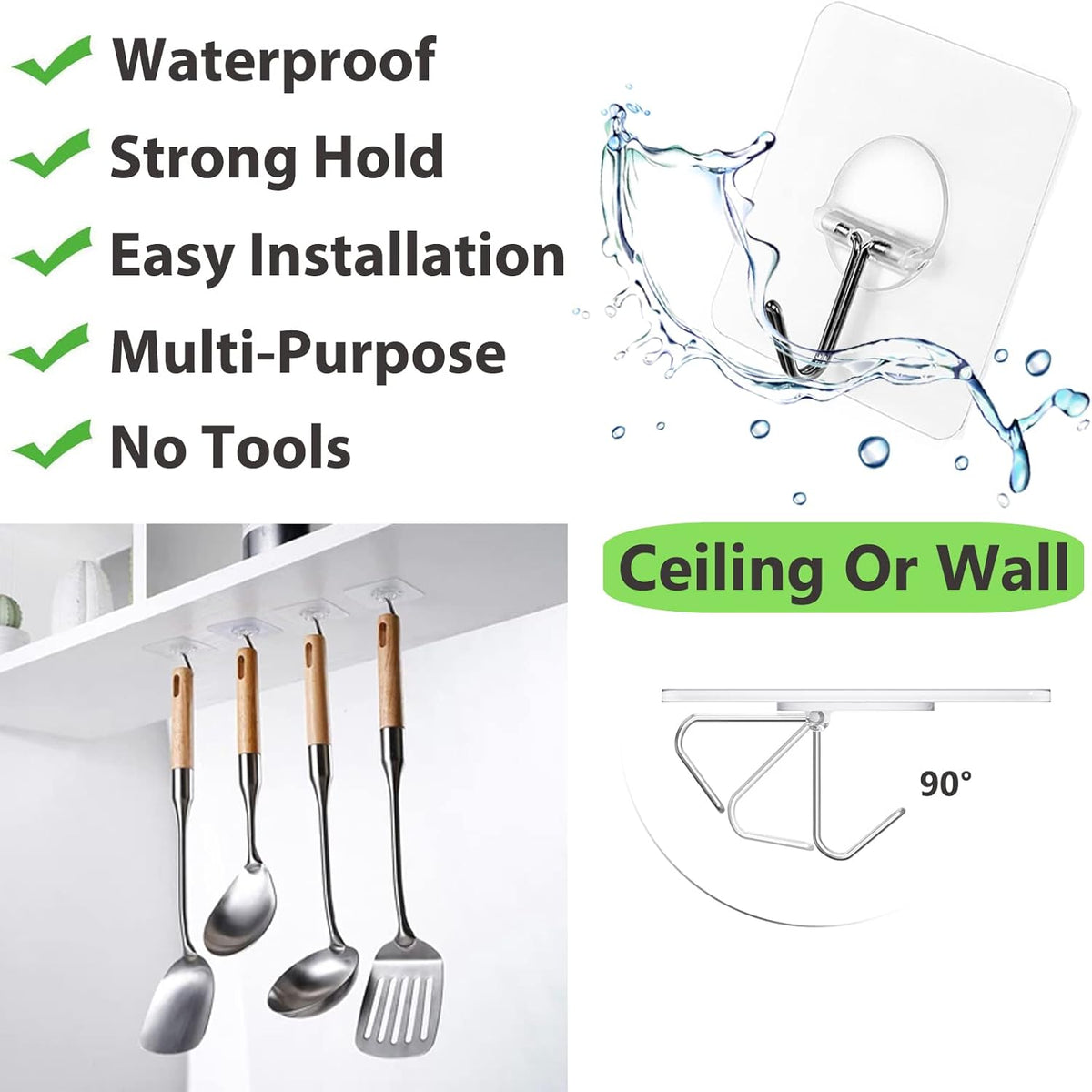 Adhesive Hooks for Hanging Heavy Duty Wall Hooks Self Adhesive Towel Coat Hooks Waterproof