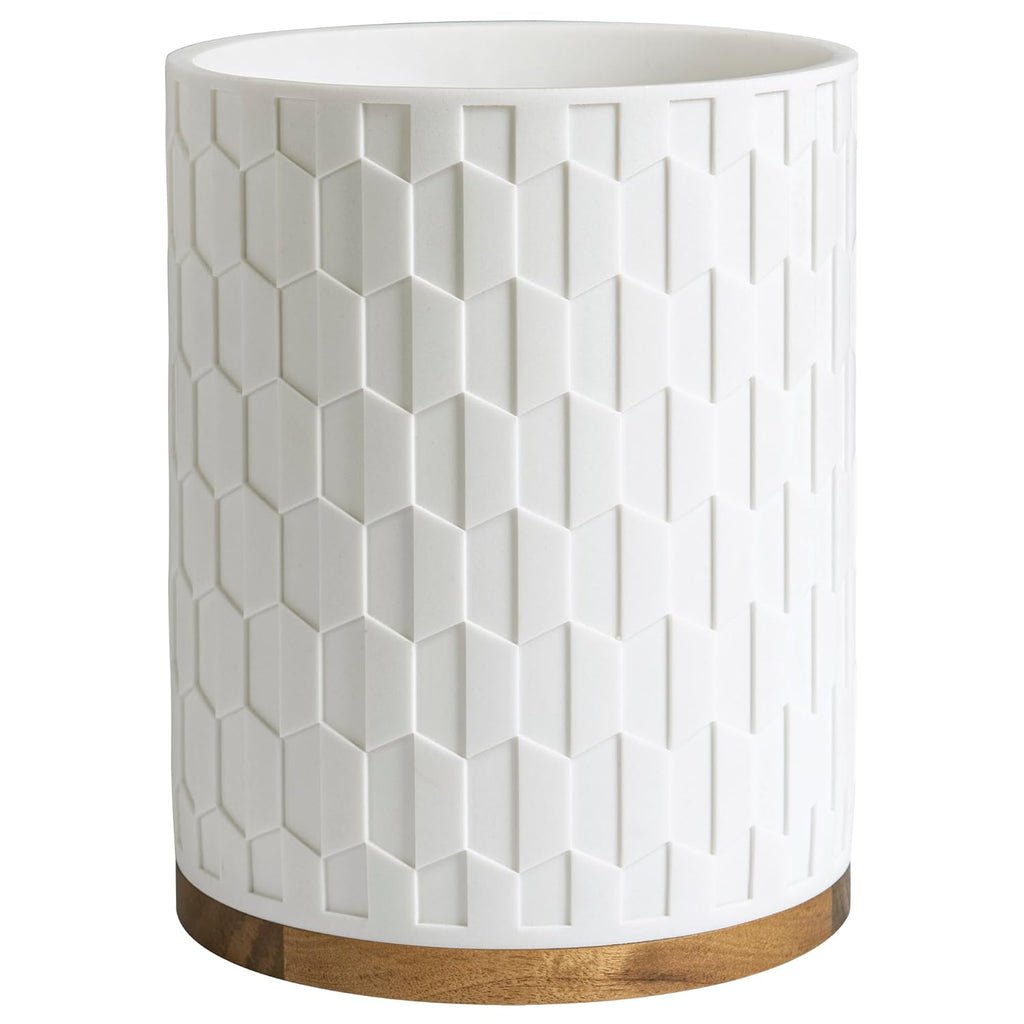 Allure Home Creation Sarasota Resin with Wood Accent Wastebasket Trash Can Compact Size, White