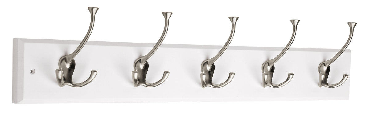 Liberty Hardware 129848 Wall Mounted Coat Rack with 5 Decorative Hooks, 27-Inch, Satin Nickel and