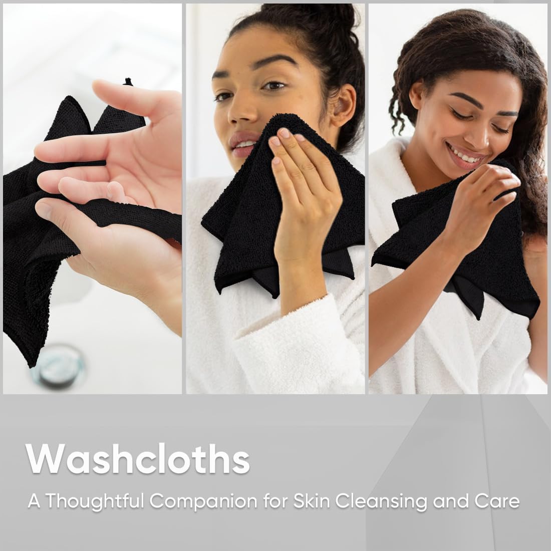 HOMEXCEL Black Washcloths 12 Pack, Highly Absorbent and Soft Microfiber Face Towel, Makeup Remover