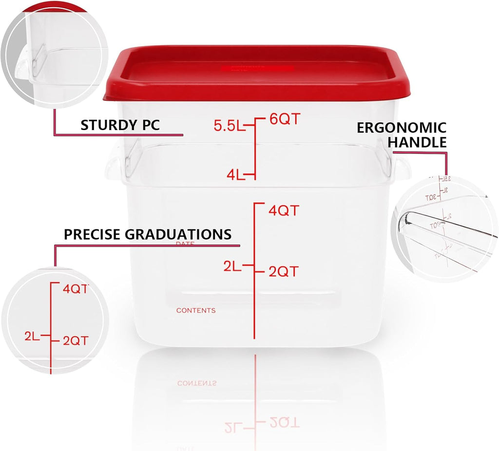 6 Pack 6 Quart Square Clear Food Storage Containers with Lids Cereal Containers Storage Airtight